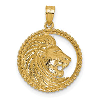 14k Polished Lion with Mane Circle Pendant-K10061