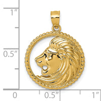 14k Polished Lion with Mane Circle Pendant-K10061
