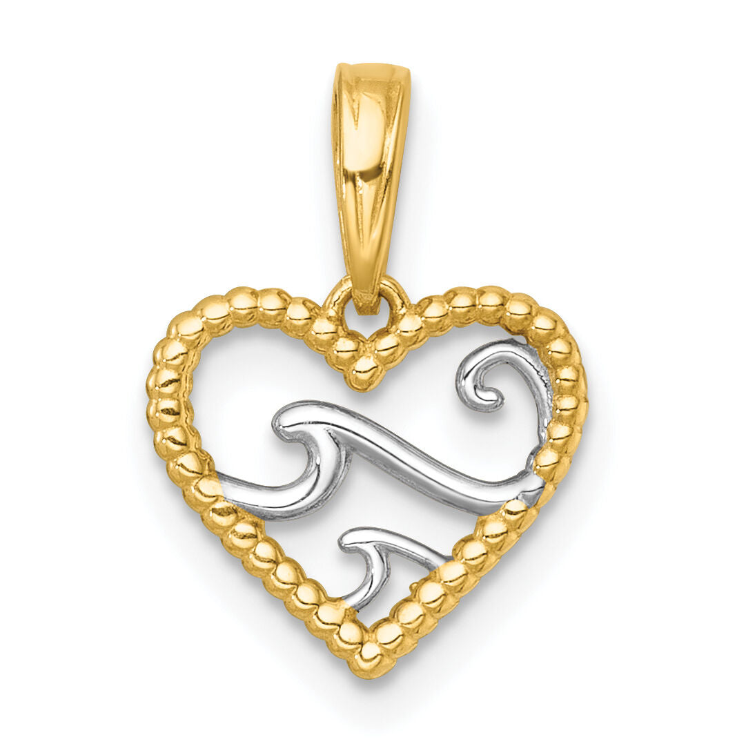 14k with White Rhodium Polished Waves In Heart Charm-K10062