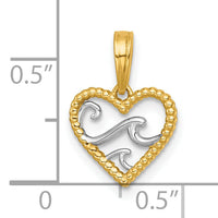 14k with White Rhodium Polished Waves In Heart Charm-K10062