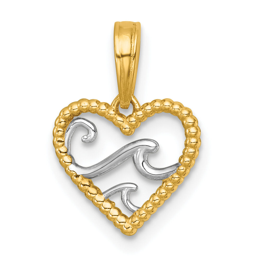 14k with White Rhodium Polished Waves In Heart Charm-K10062