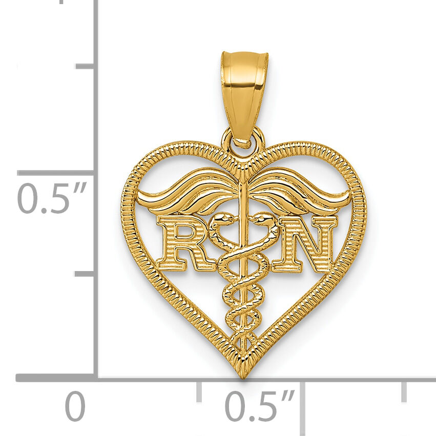 14k Polished And Textured RN Heart Pendant-K10063