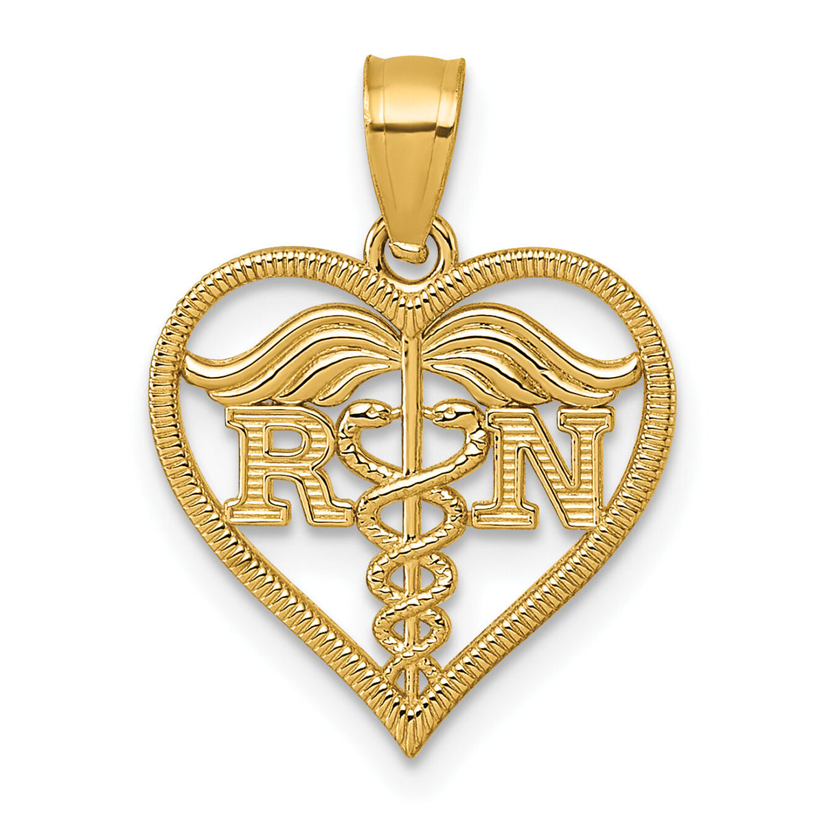 14k Polished And Textured RN Heart Pendant-K10063