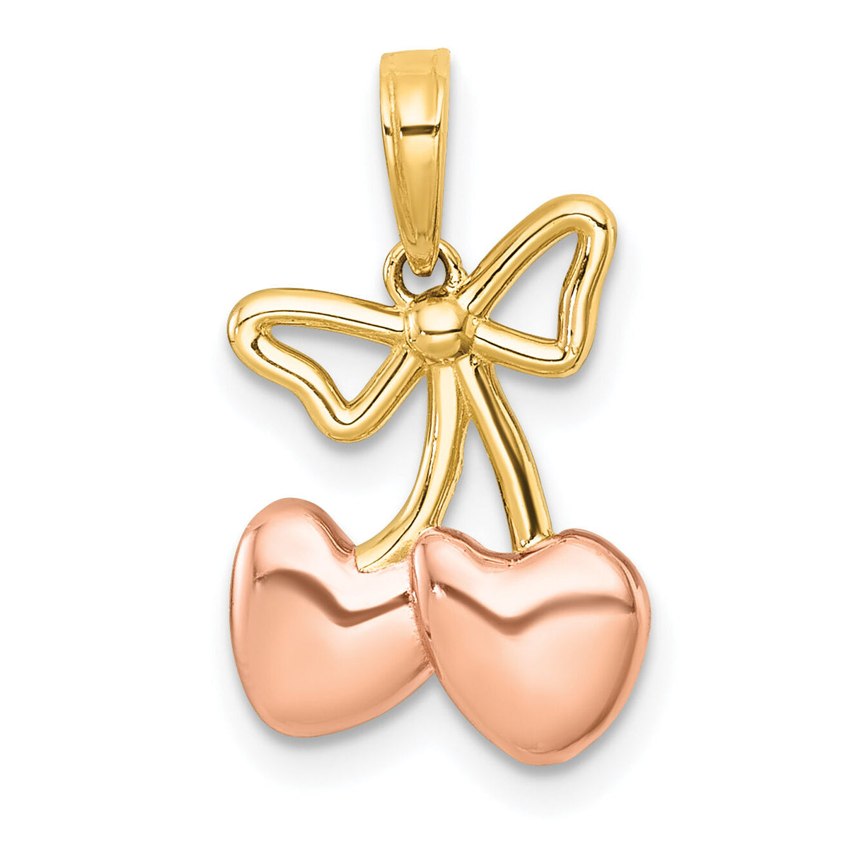 14k with White Rhodium and Rose-plating Polished Heart Cherries Charm-K10064