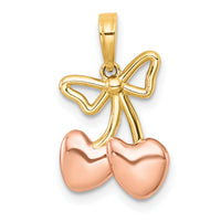 14k with White Rhodium and Rose-plating Polished Heart Cherries Charm-K10064