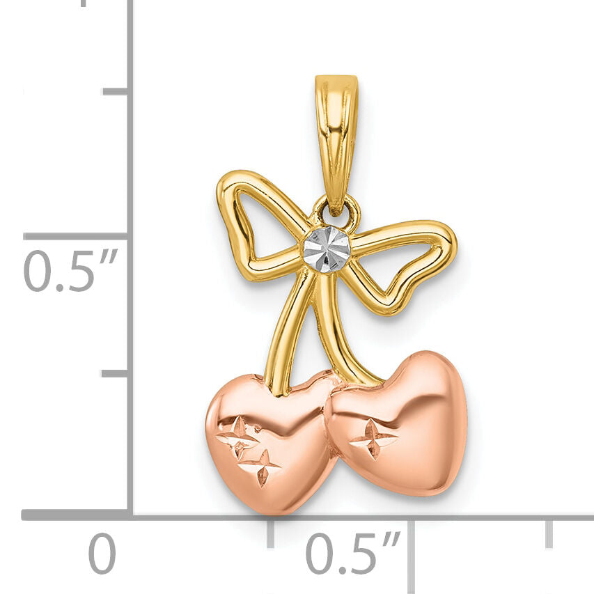 14k with White Rhodium and Rose-plating Polished Heart Cherries Charm-K10064
