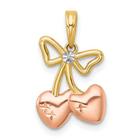 14k with White Rhodium and Rose-plating Polished Heart Cherries Charm-K10064