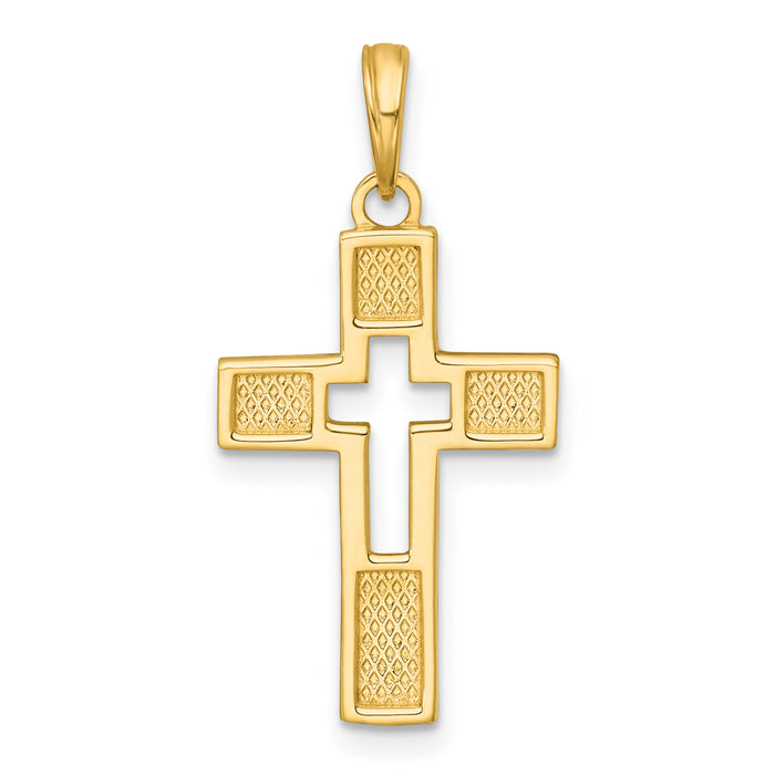 14K Polished Cut-Out Cross Charm-K10065