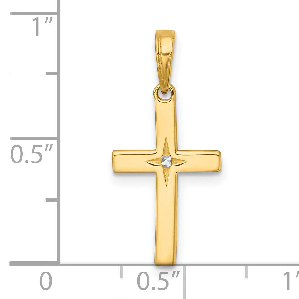 14K w/Rhodium D/C Cross Pendant-K10066