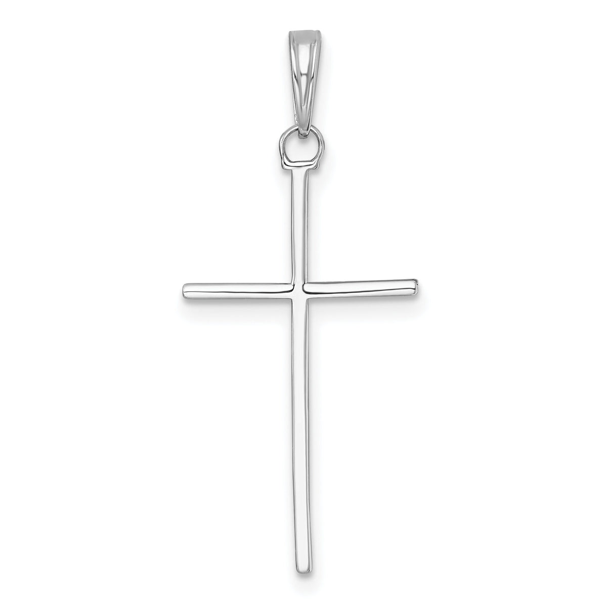 14K White Gold 3-D and Polished Stick Cross Charm-K10073W