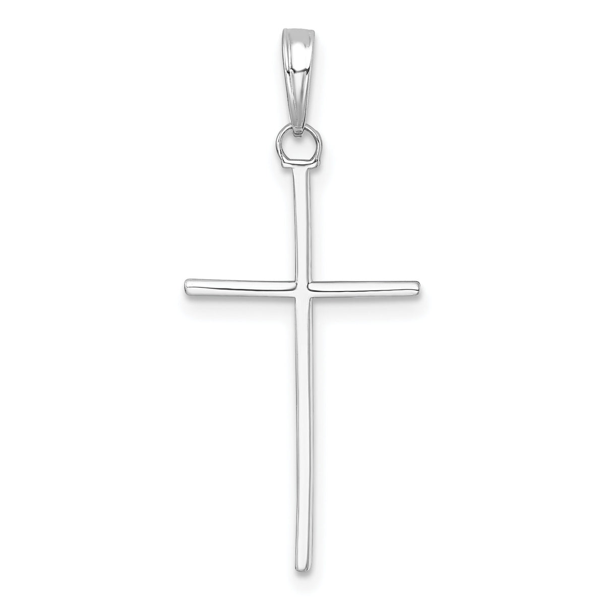 14K White Gold 3-D and Polished Stick Cross Charm-K10073W