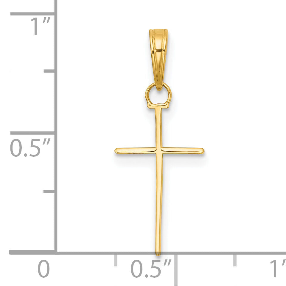 14K 3-D and Polished Stick Cross Charm-K10074