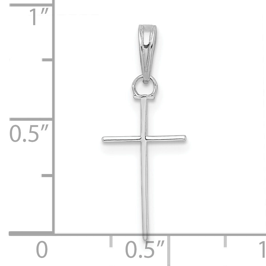 14K White Gold 3-D and Polished Stick Cross Charm-K10074W