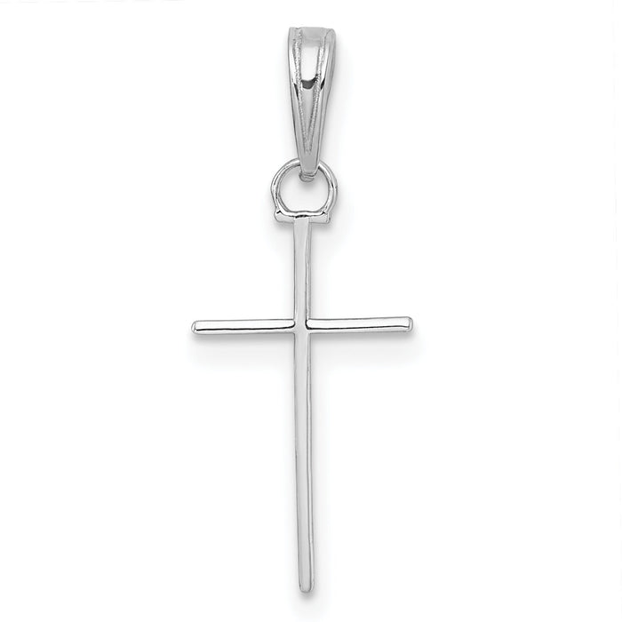 14K White Gold 3-D and Polished Stick Cross Charm-K10074W