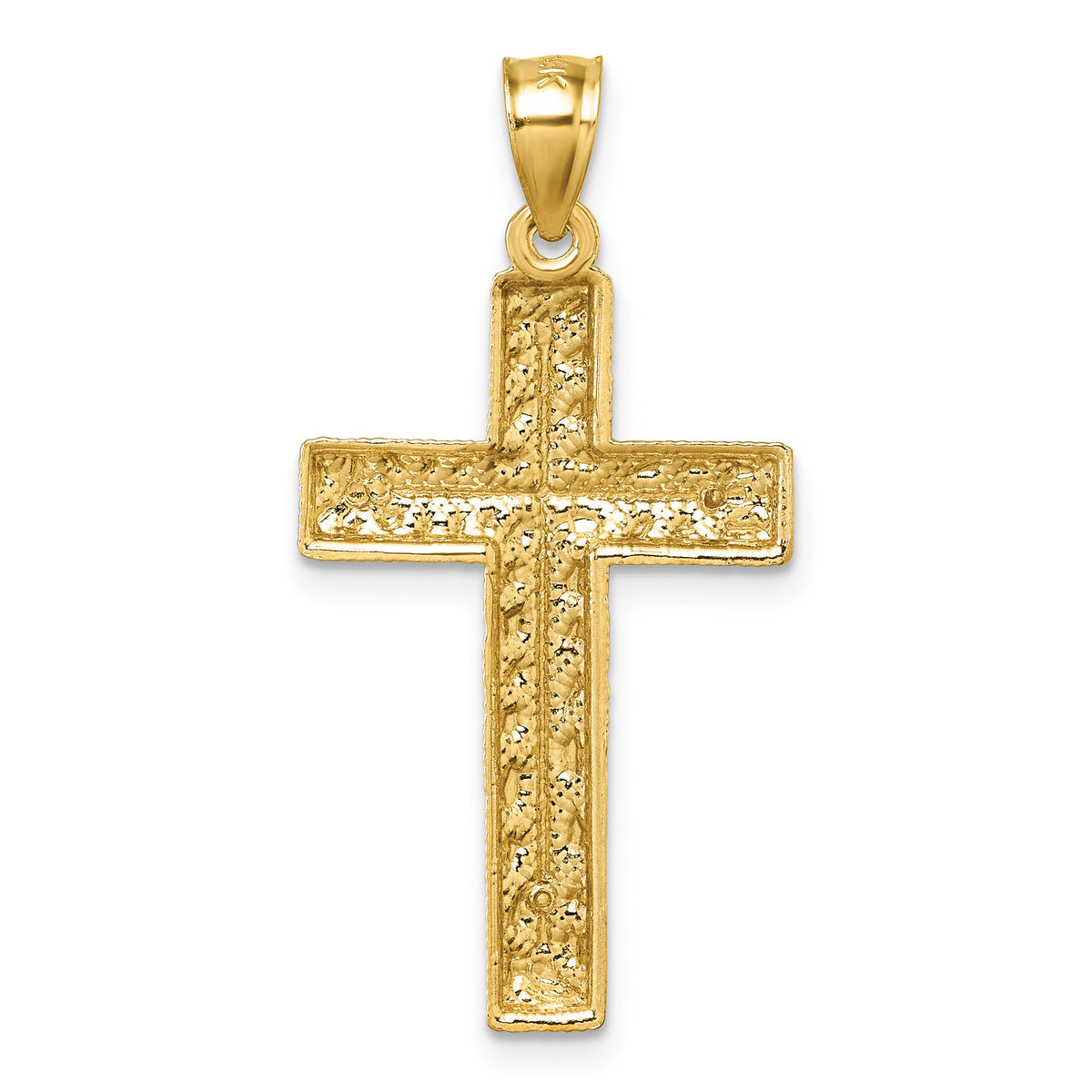 14k Polished Diamond-cut Textured Fancy Cross Pendant-K10075