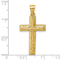 14k Polished Diamond-cut Textured Fancy Cross Pendant-K10075