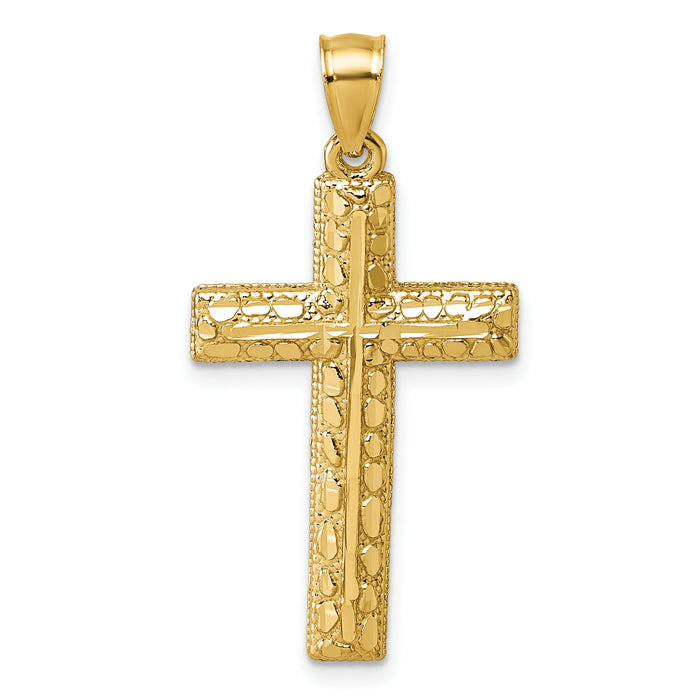 14k Polished Diamond-cut Textured Fancy Cross Pendant-K10075