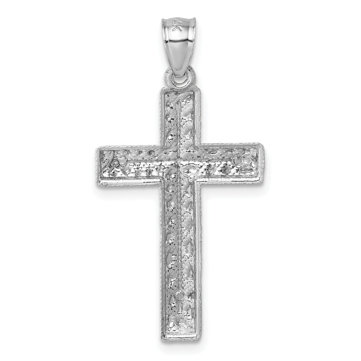 14k Polished White Gold Diamond-cut Fancy Cross Pendant-K10075W