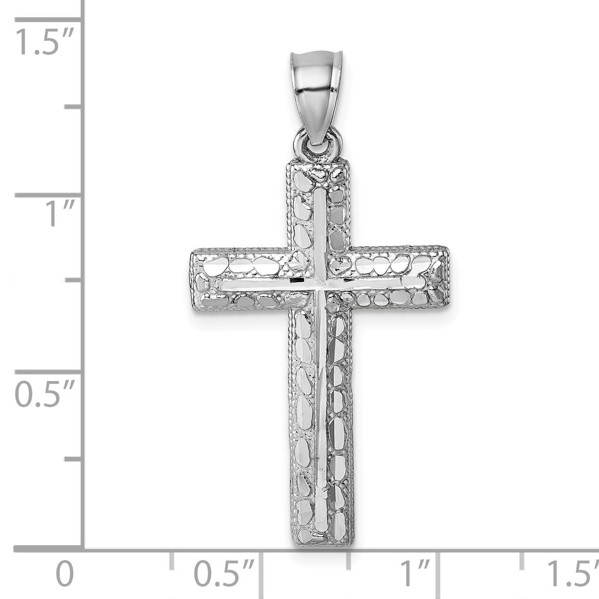14k Polished White Gold Diamond-cut Fancy Cross Pendant-K10075W