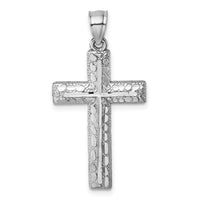 14k Polished White Gold Diamond-cut Fancy Cross Pendant-K10075W