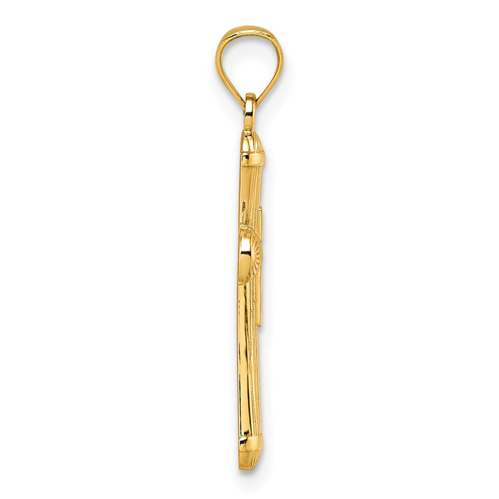 14k Polished and D/C Grooved Cross Pendant-K10076