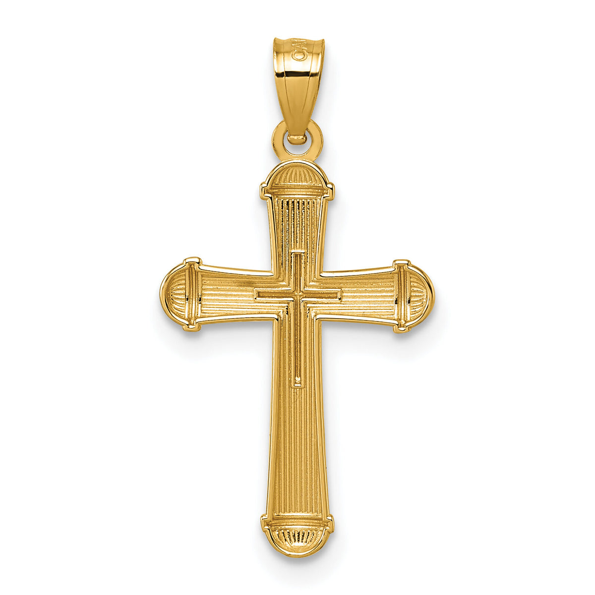 14k Polished and D/C Grooved Cross Pendant-K10076