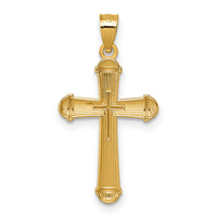 14k Polished and D/C Grooved Cross Pendant-K10076