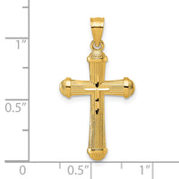 14k Polished and D/C Grooved Cross Pendant-K10076