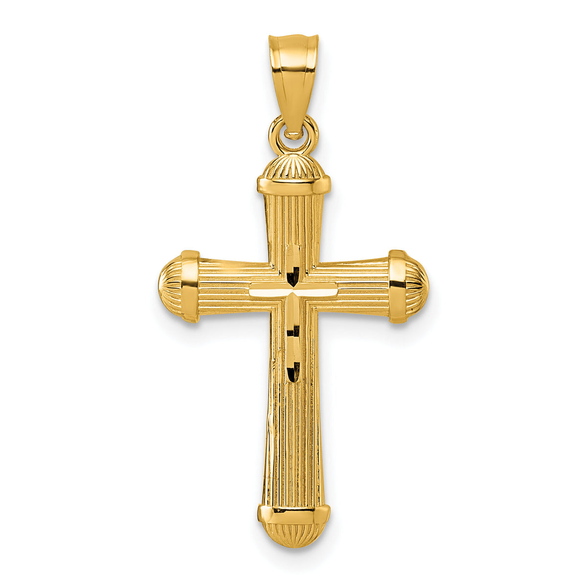 14k Polished and D/C Grooved Cross Pendant-K10076