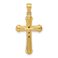 14k Polished and D/C Grooved Cross Pendant-K10076