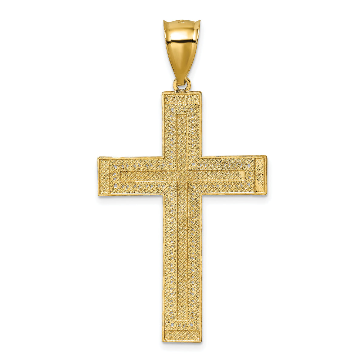 14k Polished w/Rhodium Diamond-cut Textured Fancy Cross Pendant-K10077