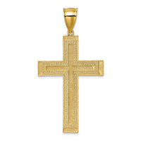 14k Polished w/Rhodium Diamond-cut Textured Fancy Cross Pendant-K10077