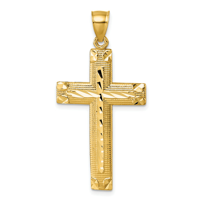 14K Polished Diamond-cut Textured Fancy Cross Pendant-K10078