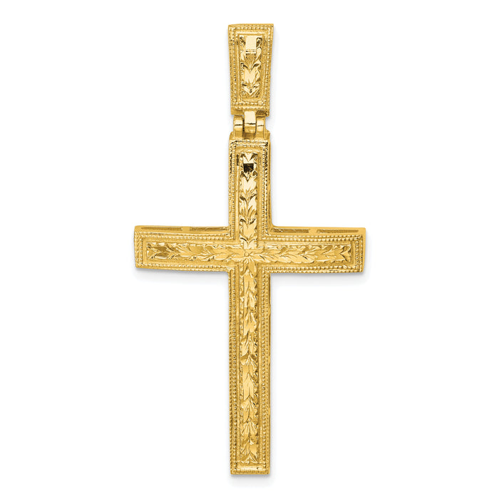 14k Polished Diamond-cut Fancy Cross Pendant-K10079