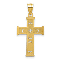 14k Polished Diamond-cut Textured Fancy Cross Pendant-K10081