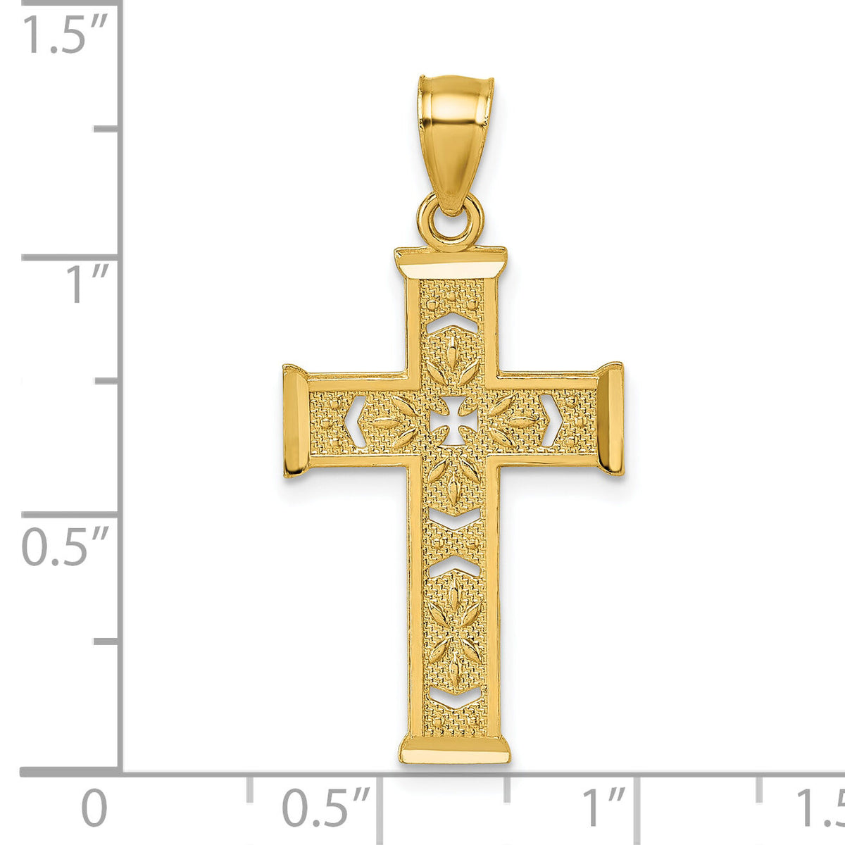 14k Polished Diamond-cut Textured Fancy Cross Pendant-K10081