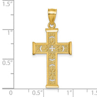 14k Polished Diamond-cut Textured Fancy Cross Pendant-K10081