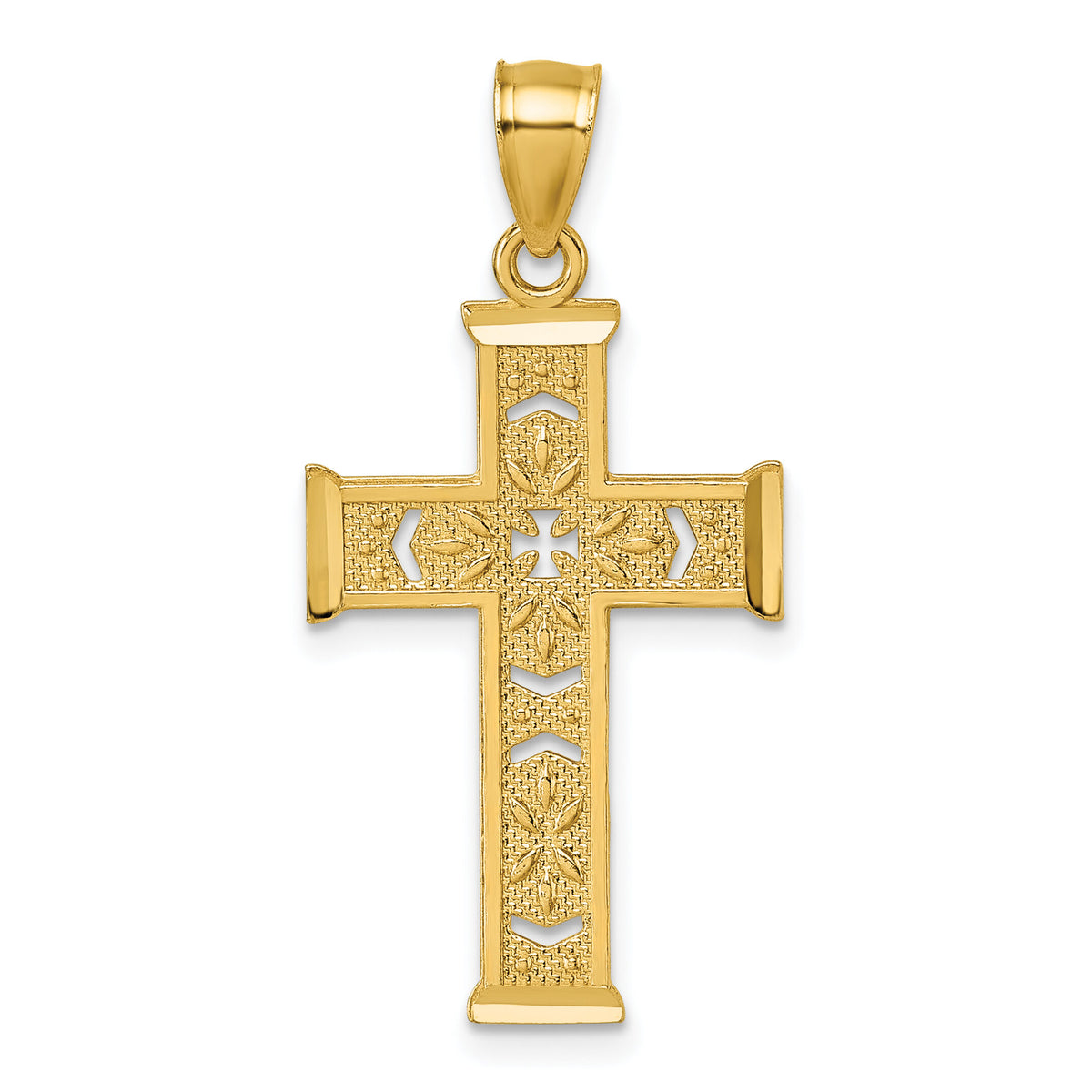 14k Polished Diamond-cut Textured Fancy Cross Pendant-K10081