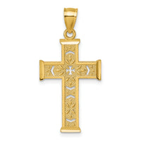 14k Polished Diamond-cut Textured Fancy Cross Pendant-K10081