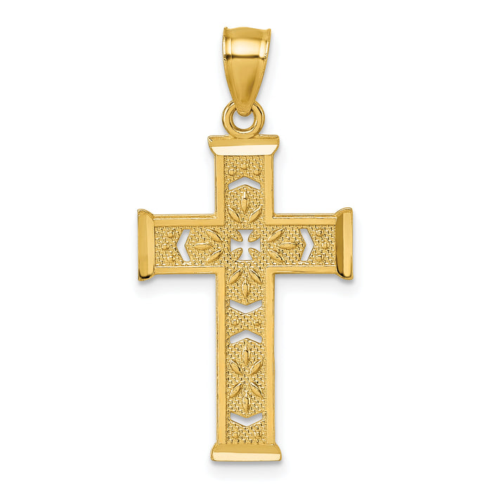 14k Polished Diamond-cut Textured Fancy Cross Pendant-K10081