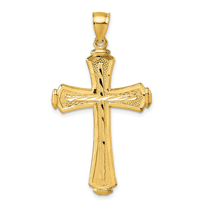 14k Polished Diamond-cut Textured Fancy Cross Pendant-K10083