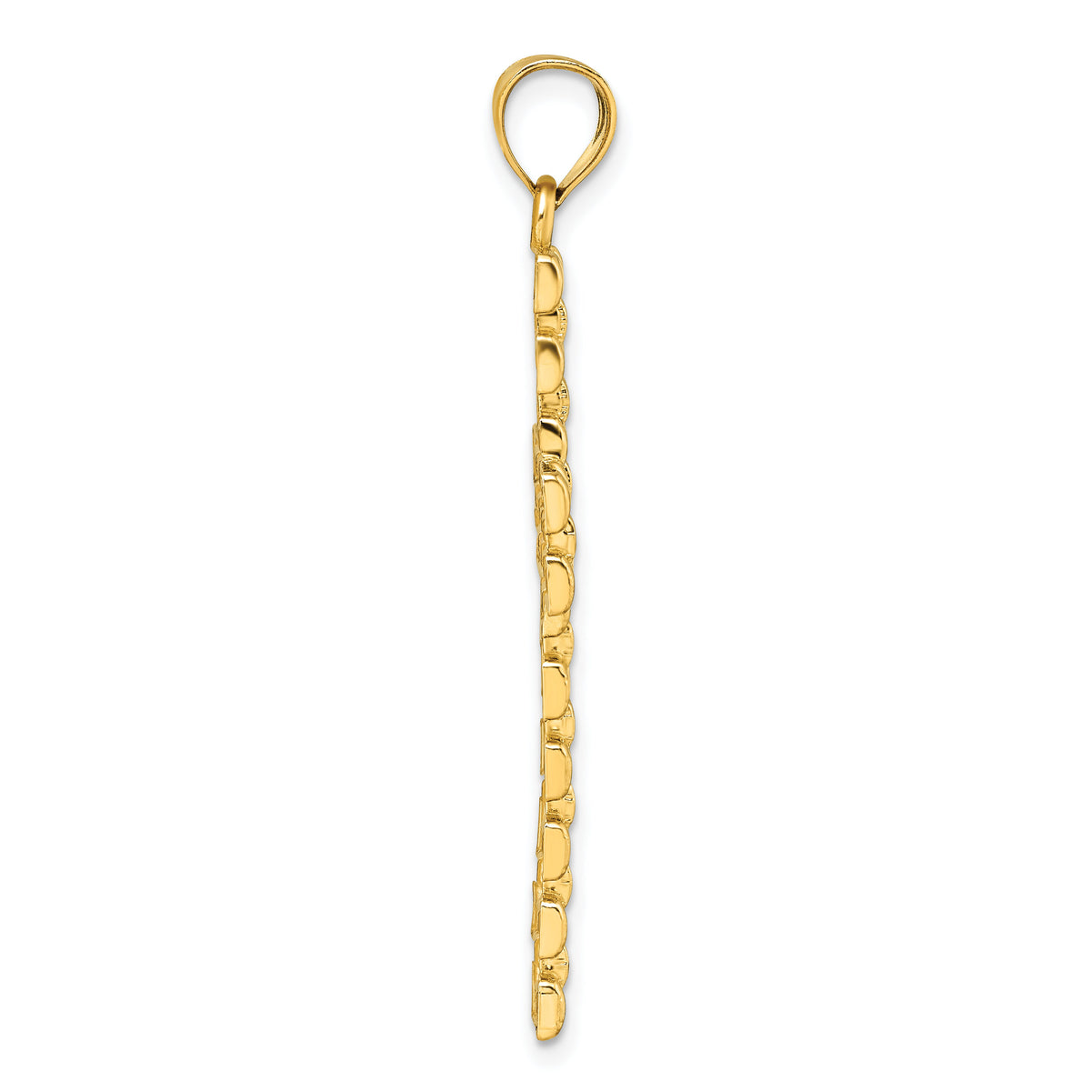 14k Polished Diamond-cut Textured Fancy Link Cross Pendant-K10084