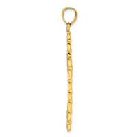 14k Polished Diamond-cut Textured Fancy Link Cross Pendant-K10084