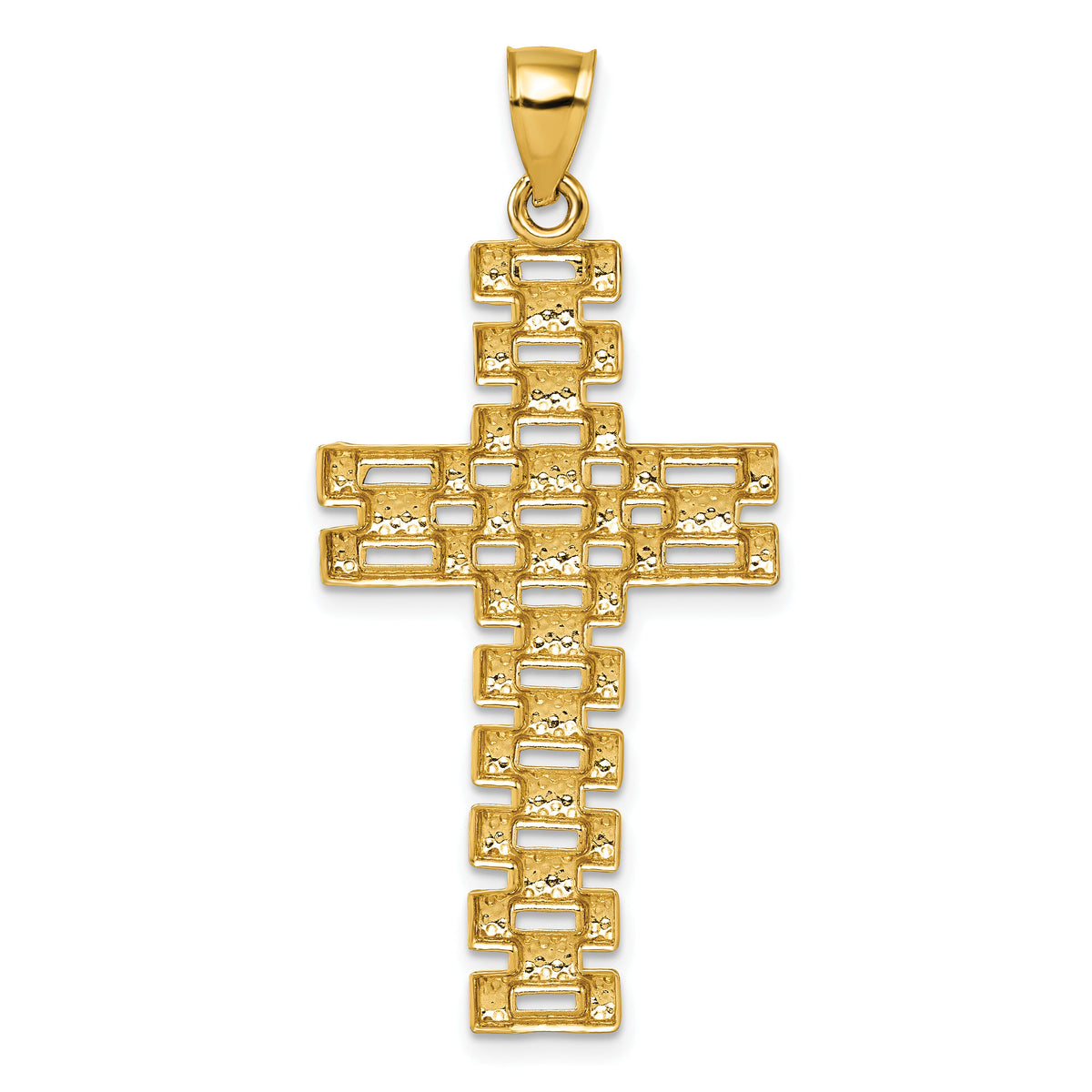 14k Polished Diamond-cut Textured Fancy Link Cross Pendant-K10084
