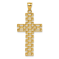 14k Polished Diamond-cut Textured Fancy Link Cross Pendant-K10084