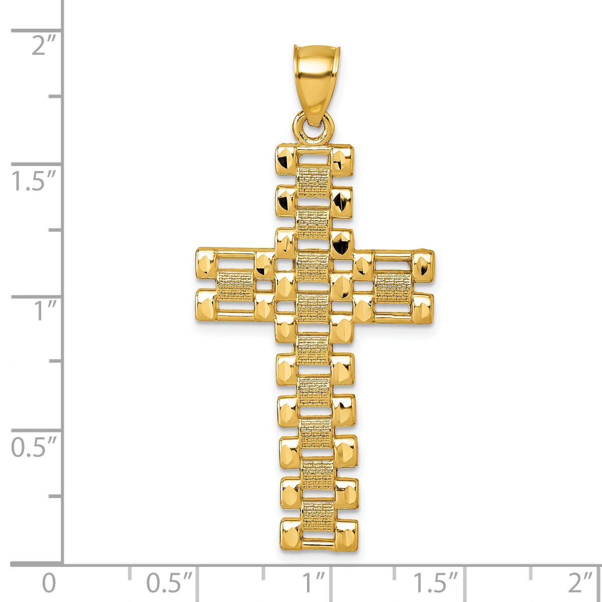 14k Polished Diamond-cut Textured Fancy Link Cross Pendant-K10084