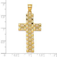 14k Polished Diamond-cut Textured Fancy Link Cross Pendant-K10084