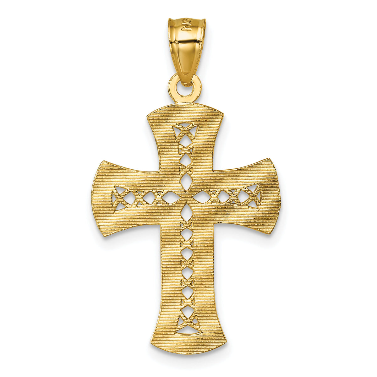 14k Polished Diamond-cut Textured Fancy Cross Pendant-K10085