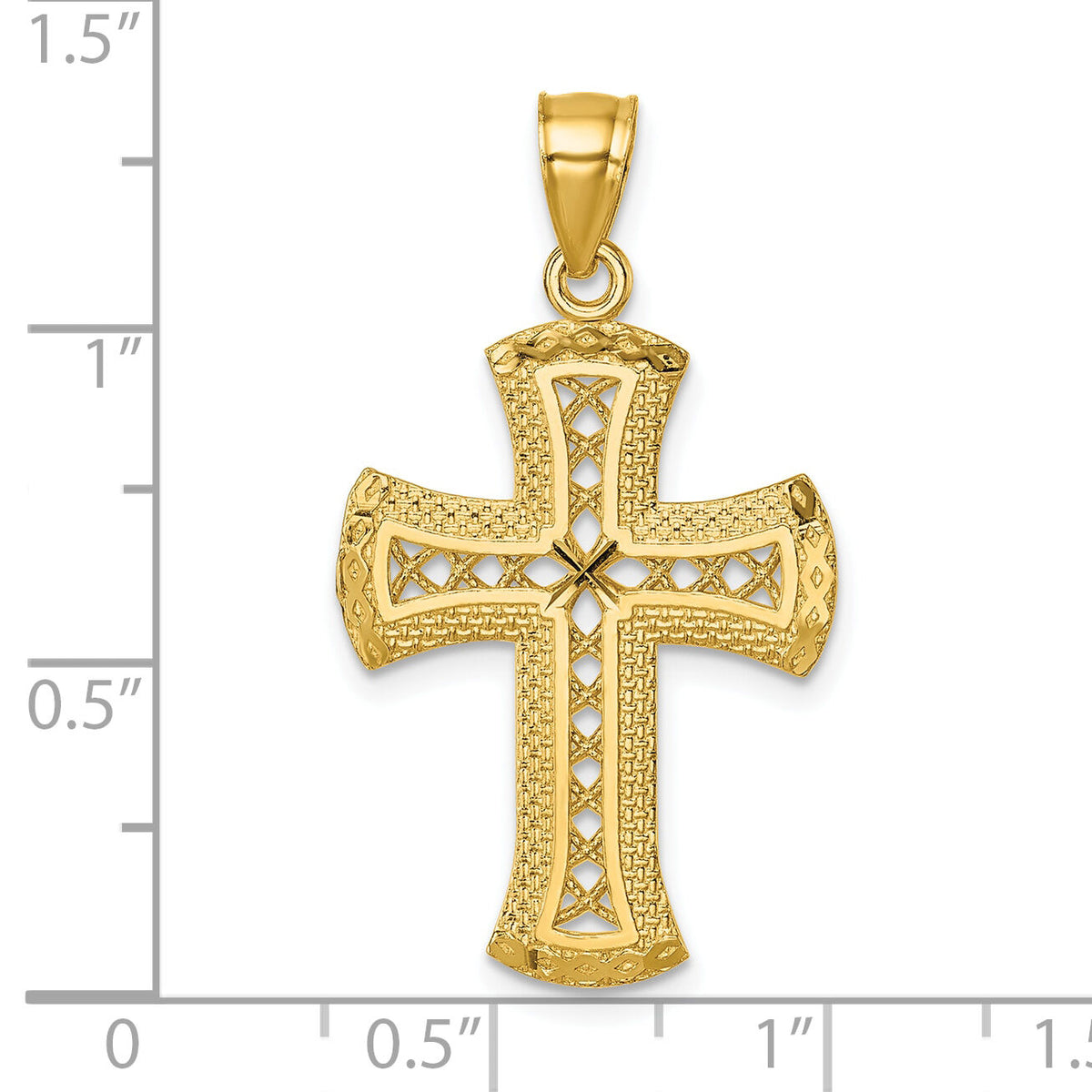 14k Polished Diamond-cut Textured Fancy Cross Pendant-K10085
