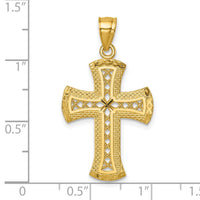 14k Polished Diamond-cut Textured Fancy Cross Pendant-K10085